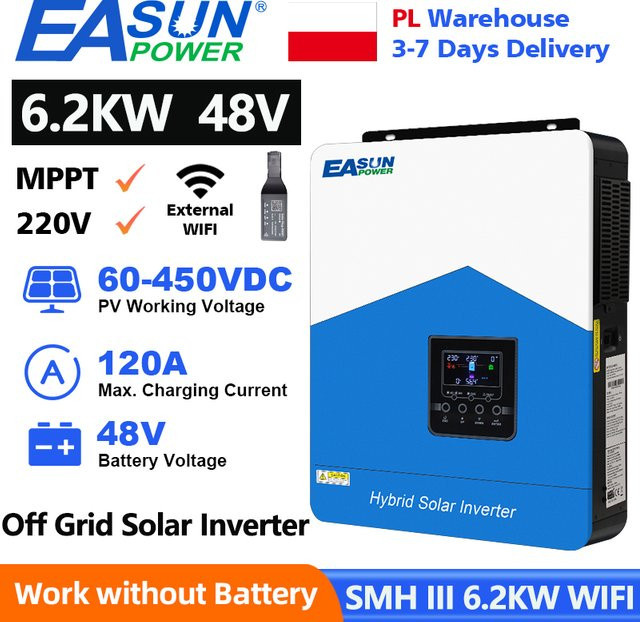 EASUN POWER Hybrider Wechselrichter 6,2 kW 48V 220V Off-Grid mit 120A MPPT Solar-Ladegerät und WIFI in Weiß - Bild 1