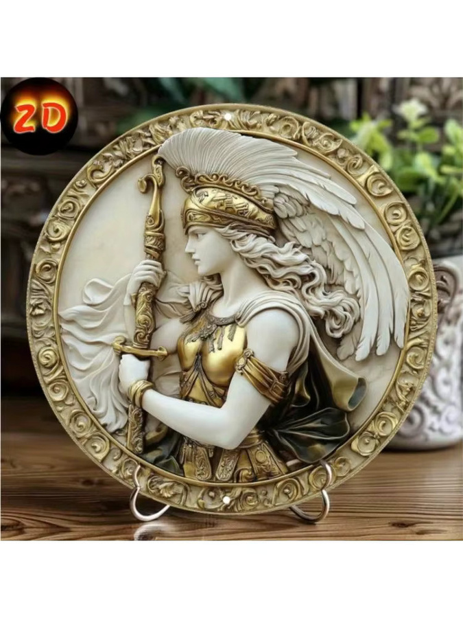 CIFBUY Retro-Wandkunst aus Metall mit Athene-Motiv, Rund, Mehrfarbig, B/H: 20,3 x 20,3 cm - Bild 3