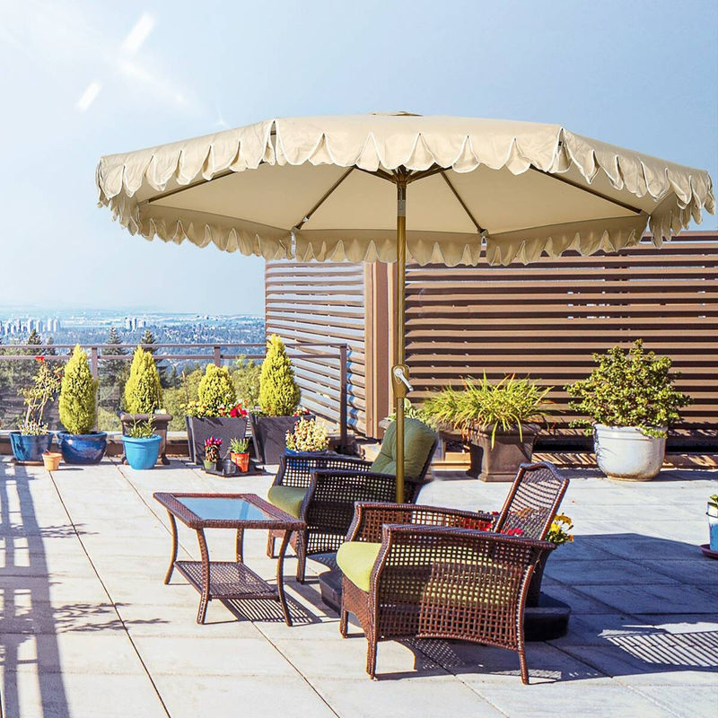 Outsunny Sonnenschirm aus Polyester in Beige mit 8 Rippen und Stahlgestell, B/H/T: 265 x 235,5 x 265 cm - Bild 2