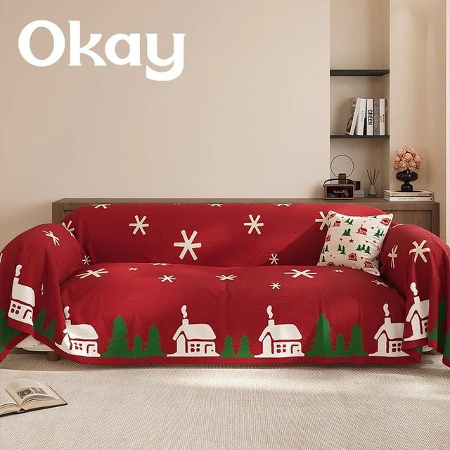 Weihnachtsdekoration Sofa Bezug aus Stretch-Stoff für L-förmige Ecksofas, Rot, Breite: 180 cm, Tiefe: 130 cm - Bild 1
