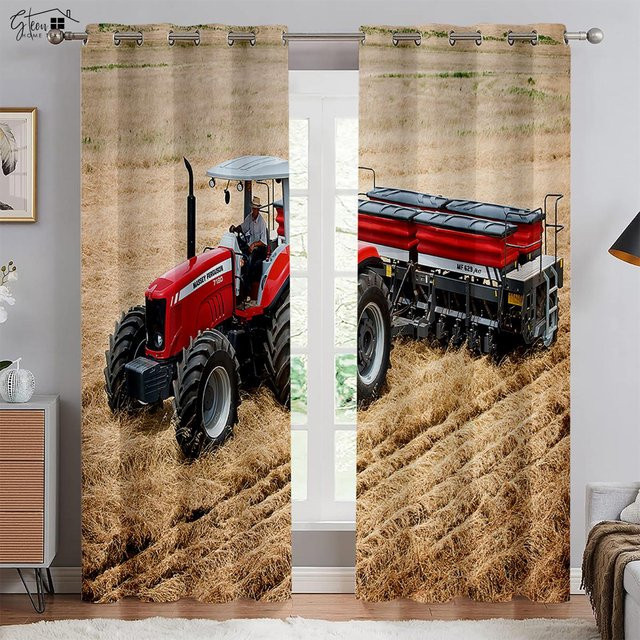 Yiran Furniture Traktor-Farm-Vorhänge mit 3D-Druck im Industrie-Stil, 2er-Set aus Polyester, halbtransparent, Mehrfarbig, Breite: 50 cm, Höhe: 130 cm - Bild 1