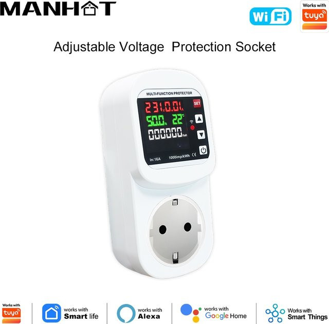 Manhot EU WLAN Smart Steckdose 16A in Weiß mit Spannungs- und Stromschutz, Multi-Messfunktion und App-Fernbedienung, kompatibel mit Tuya und Google Home - Bild 1