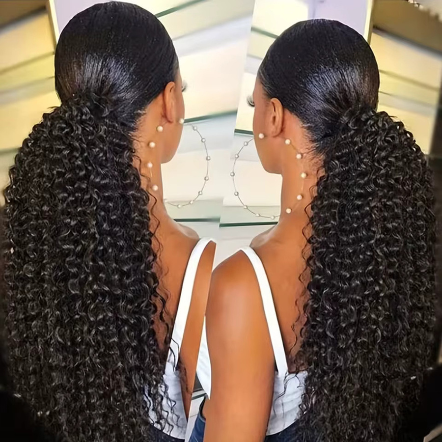 Tomiyaa Kinky Curly Pferdeschwanz Echthaar-Extensions, 100% Unbehandeltes Jungfrauenhaar, Damen - Bild 3
