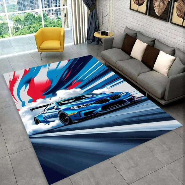 Lodestar 3D Rennwagen und Motorrad Teppich für Kinderzimmer und Wohnzimmer, rutschfest und waschbar, B/T: 60 x 40 cm, Mehrfarbig - Bild 1