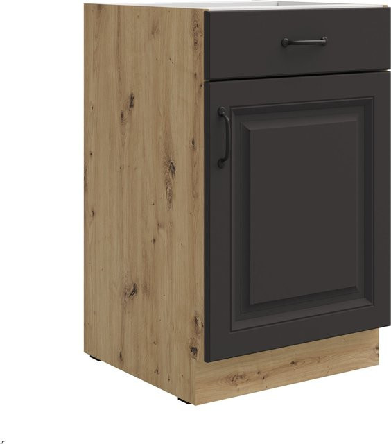 Küchenunterschrank Stilo 50 in Grau und Eiche Artisan mit Vollauszug und Soft-Close, Breite: 50 cm - Bild 1