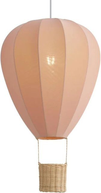 QAZQA Kinder-Pendelleuchte Heißluftballon in Rosa mit geflochtenem Korb aus Rattan und Papier - Bild 1
