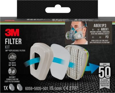 3M Pestizid-Filterkit 6004BC1 ABEK1P3 mit Filtern und Halterungen in Weiß und Grau - Bild 2