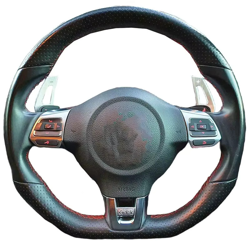 Taoleqi Auto-Lenkradbezug aus schwarzem Leder für Volkswagen Golf 6 GTI MK6, VW Polo GTI, Scirocco R und Passat CC R-Line - Bild 3