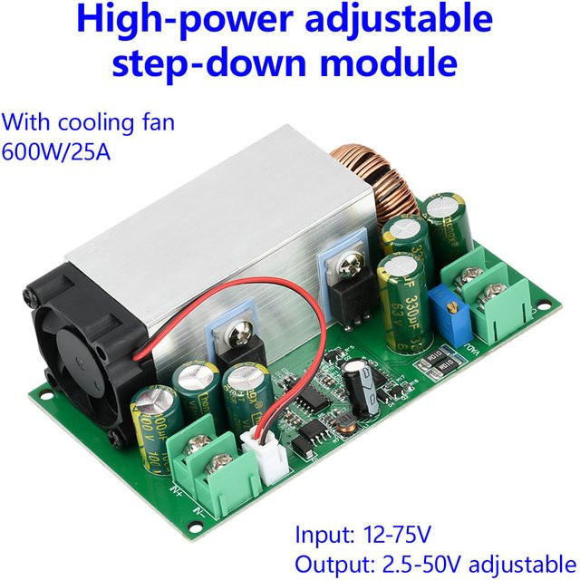 Gaqqee Einstellbares DC-DC Abwärtswandlermodul 600W 25A, Blau, 12V–75V auf 5V, 19V, 21V, 24V oder 48V - Bild 1