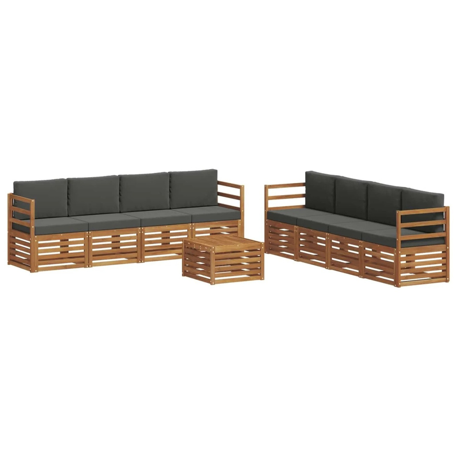 vidaXL 9-teilige Sofagarnitur aus Massivholz Akazie in Natur und Anthrazit mit Sitz- und Rückenkissen im modernen Latten-Design - Bild 2