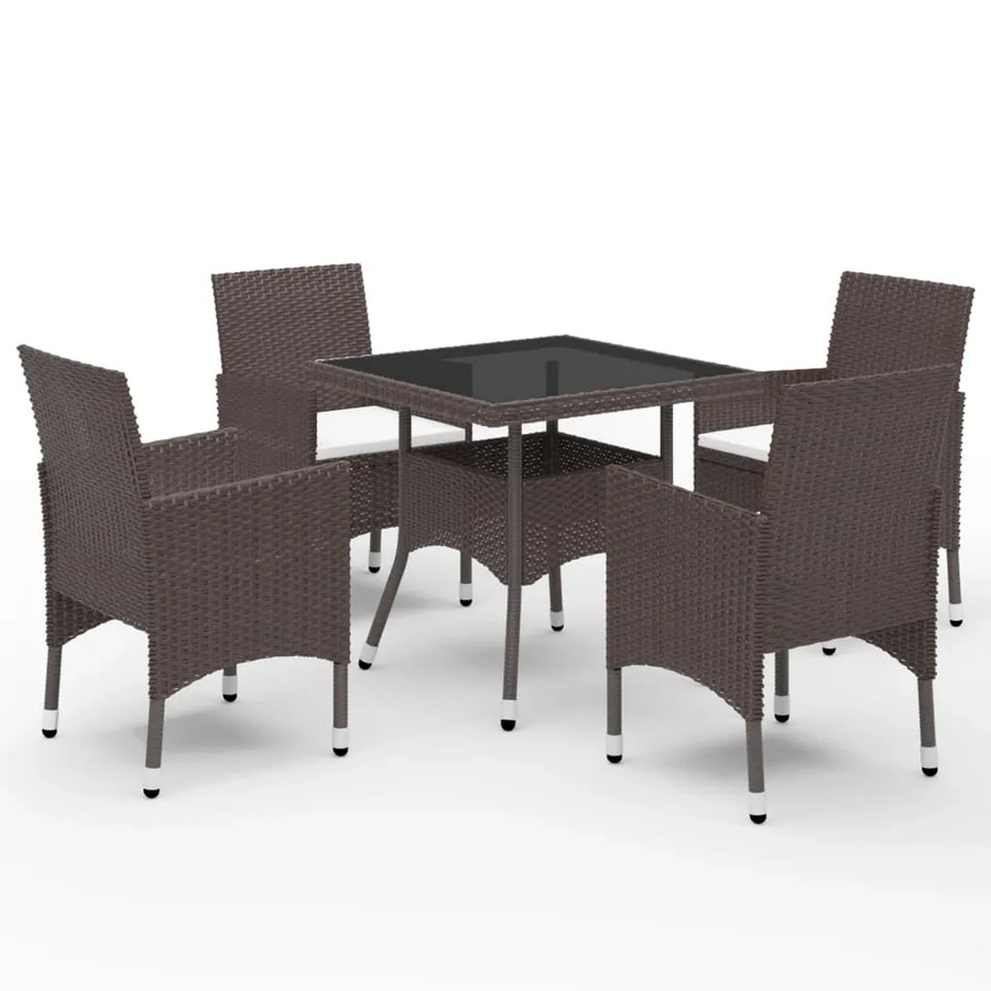 vidaXL 5-tlg Garten-Essgruppe aus Poly Rattan und Hartglas in Braun - Bild 2