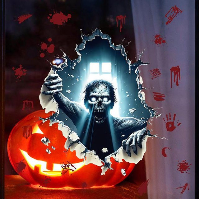 Halloween 3D-Effekt Wandaufkleber mit Zombies und Geistern, wasserfester und abnehmbarer Wanddurchbruch-Aufkleber in Multicolor - Bild 1