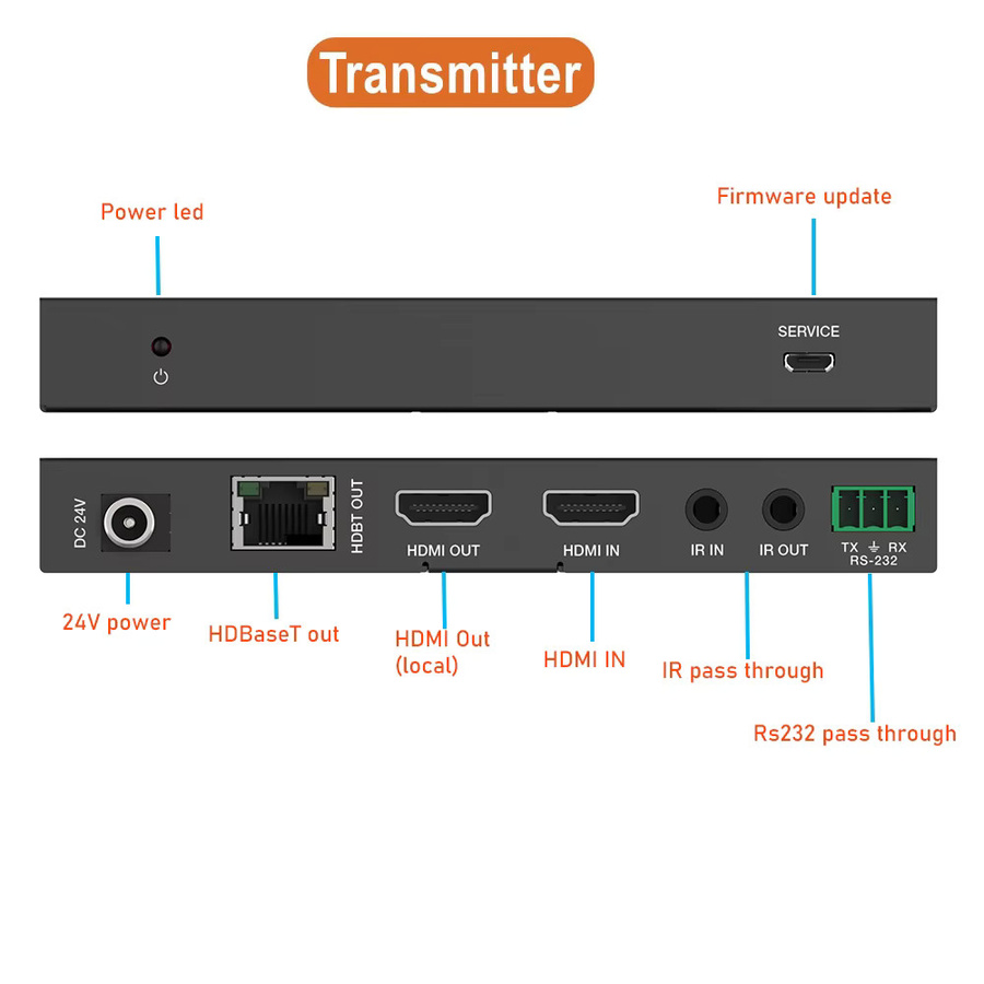 VBDWRM HDBaseT HDMI 2.0 Extender mit Audio und RS232 & IR Control, 4K UHD 60Hz, Schwarz, bis zu 150m über CAT6/5e Ethernet Kabel - Bild 4