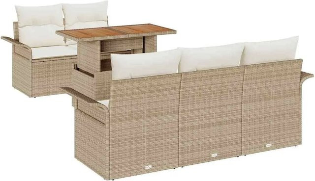 vidaXL Gartensofa-Set L-Form in Beige mit 6 Kissen, Poly-Rattan und Metallgestell für Terrasse und Garten - Bild 1