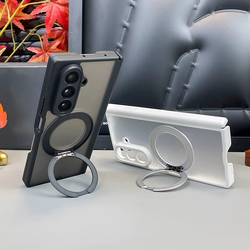 MagSafe Schutzhülle für Samsung Galaxy Z Fold 7 6 5, matt und transparent mit klappbarer Doppelscharnier-Ringhalterung - Bild 1
