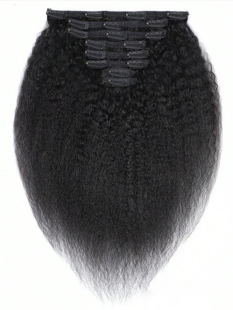 aircabin Clip-in-Haarverlängerung, 100 % Echthaar, Naturschwarz, 8 Stück - Bild 1