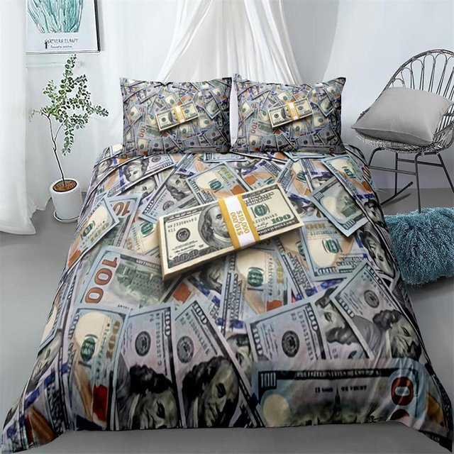 Bettwäsche-Set Your Warm Home mit Dollar-Muster und Kissenbezügen, King-Size, Mehrfarbig, Polyester, B/H: 180 x 210 cm, Kissenbezüge: 50 x 70 cm - Bild 1