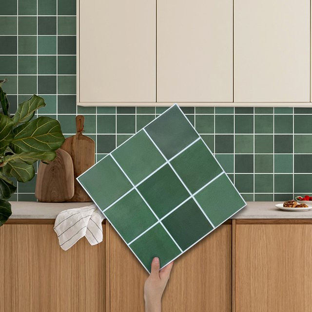 10 Stück quadratische PVC-Wandpaneele von COMMOMY in Blau und Grün, selbstklebende dekorative Wandpaneele, wasserdicht und einfach zu installieren - Bild 1
