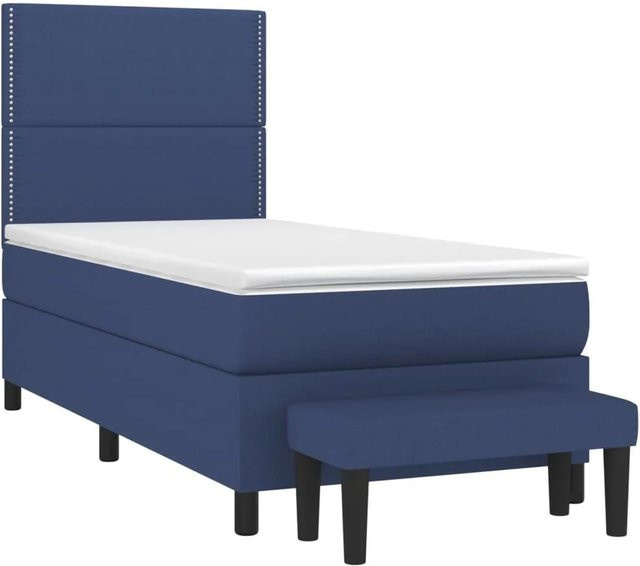 vidaXL Boxspringbett mit Matratze Hybrid-Design in Blau und Weiß, B/T/H: 90 x 190 x 128 cm - Bild 1