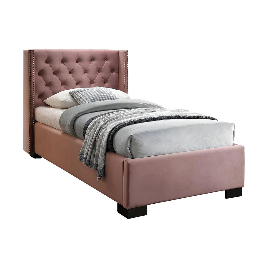 Vente-unique Bettrahmen Massimo Polsterbett aus Samt in Rosa, B/T/H: 90 x 200 x 216 cm - Bild 2