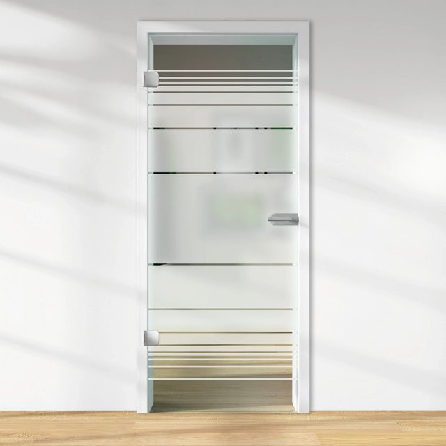 Skyscope Glasdrehtür ESG Floatglas Dekor Siebdruck Weiß DIN Links H: 209,7 cm, B: 83,4 cm, Dicke: 8 mm - Bild 1