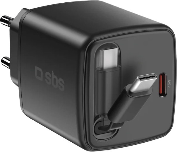 SBS 45W USB-C Ladegerät mit integriertem Kabel in Schwarz - Bild 1