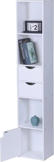 Relaxdays Bücherregal aus MDF Holzwerkstoff in Weiß, höhenverstellbar und kippsicher, H: 158 cm, B: 30 cm, T: 24 cm - Bild 1