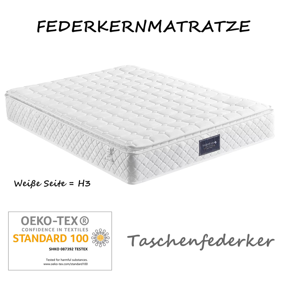 Comanlai Federkernmatratze mit 7-Zonen-Kaltschaum und Mikrofaserbezug, Farbe: Weiß, B/T: 160 x 200 cm, Höhe: 25 cm, Härtegrad H3, Oeko-Tex Standard 100 zertifiziert - Bild 2