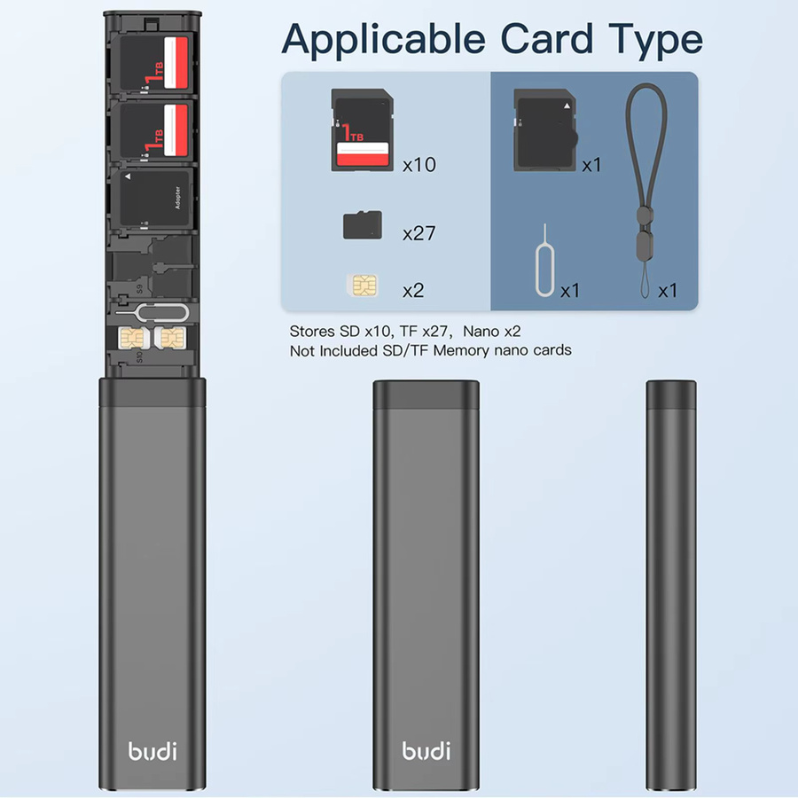 Tragbares SD-Kartenetui aus Metall mit Pop-up-Design in Schwarz für 10 SD-Karten, 27 Micro-SD-Karten und 2 SIM-Karten - Bild 3