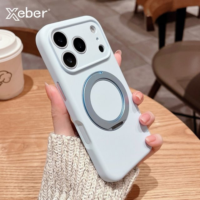 Xeber Magnetische Silikon Handyhülle mit 360-Grad-Ständer für iPhone 17, 16, 15, 14 Pro Max, MagSafe kompatibel, Weiß - Bild 1