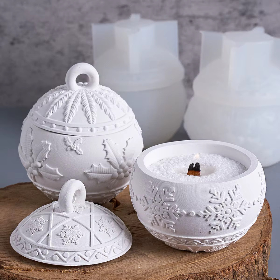 UDOCOOL Silikonform Relief Schnee Beere Ball mit Deckel für 3D DIY Beton und duftende Kerzen in Weiß - Bild 2