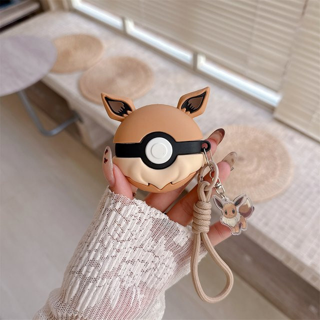 3D Eevee Pokemon Silikon Kopfhörerhülle für Apple AirPods 1 2 3 4 Pro und Pro 2nd Generation in Braun mit Anhänger - Bild 1
