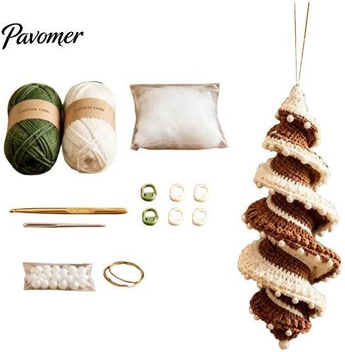 Zoeneed Häkelset Spiralbaum Weihnachtsbaumschmuck in Beige als DIY Bastelset für die festliche Dekoration - Bild 1