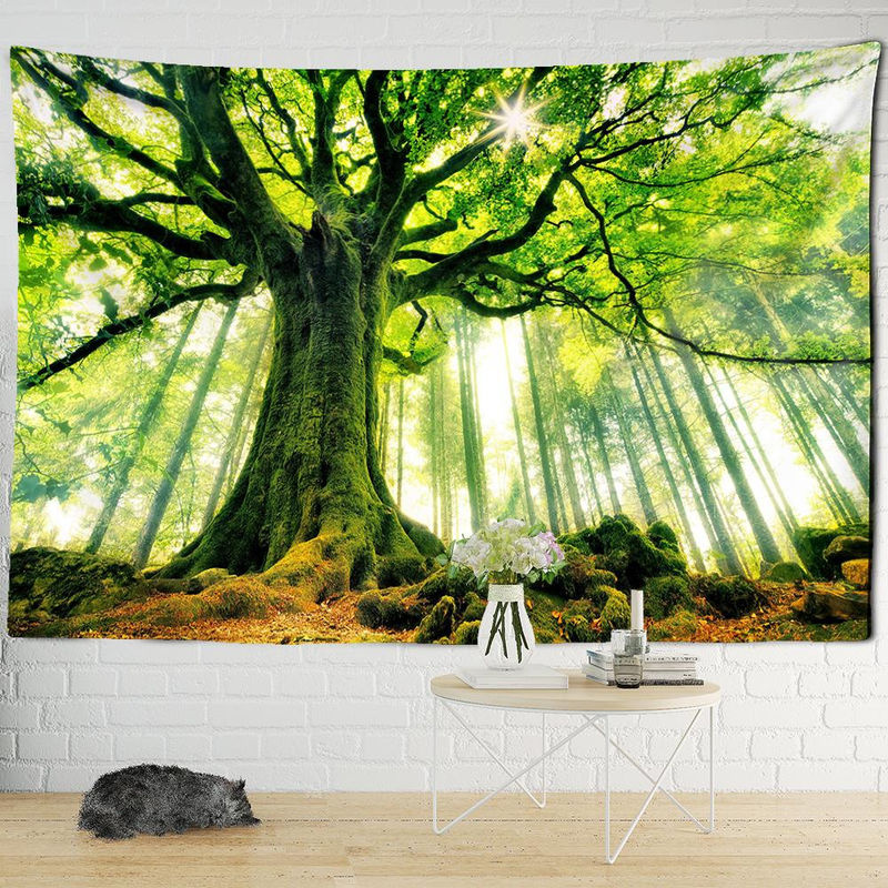 Super Six Wandteppich Natur Wald Landschaft Bohemian Stil Grün B: 95 cm, H: 70 cm - Bild 5