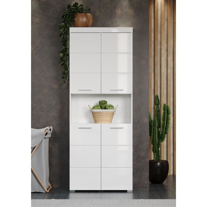 Badhochschrank Amanda in Weiß, moderner Badezimmerschrank mit 4 Türen und 1 Nische, B/T/H: 73 x 31 x 190 cm - Bild 2