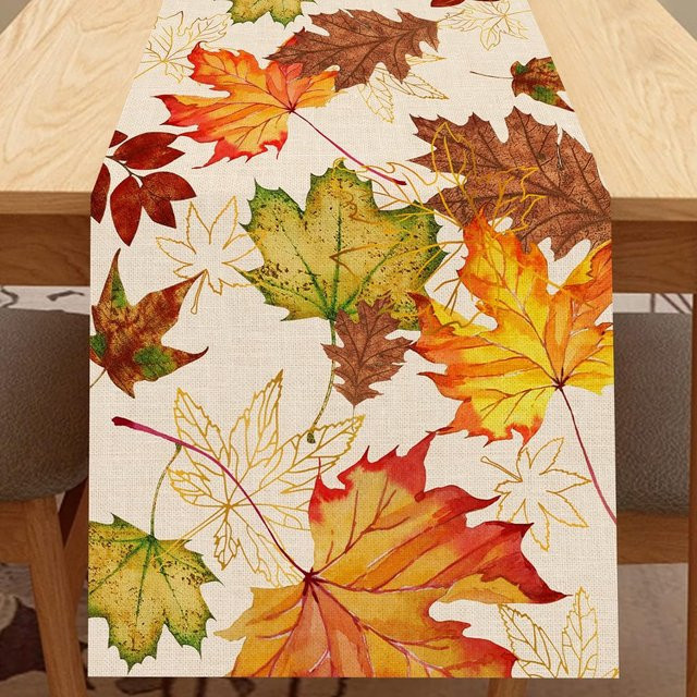 JMG Household Supplies Tischläufer aus Leinen mit Herbst-Ahornblatt-Design, Mehrfarbig, B: 150 cm, H: 33 cm - Bild 1