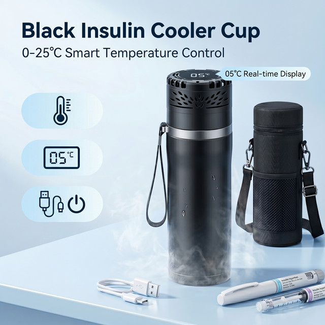 AUVYNE Slimme Insuline Kühlbox mit digitaler Temperaturregelung 0-20 °C, tragbare medizinische Kühltasche für Insulinpens bei Diabetes, Schwarz - Bild 1