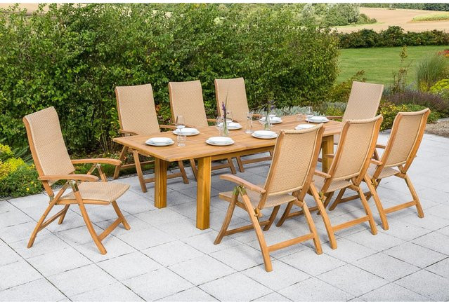 Merxx Gartenmöbel-Set Capri aus Akazienholz in Braun, 9-teilige Sitzgruppe mit Doppelausziehtisch - Bild 1