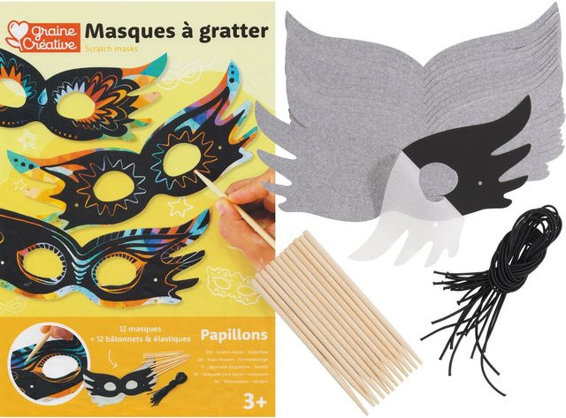 Graine Creative Kratz-Masken aus Pappe und Holz, bunt / mehrfarbig, ab 3 Jahren - Bild 1