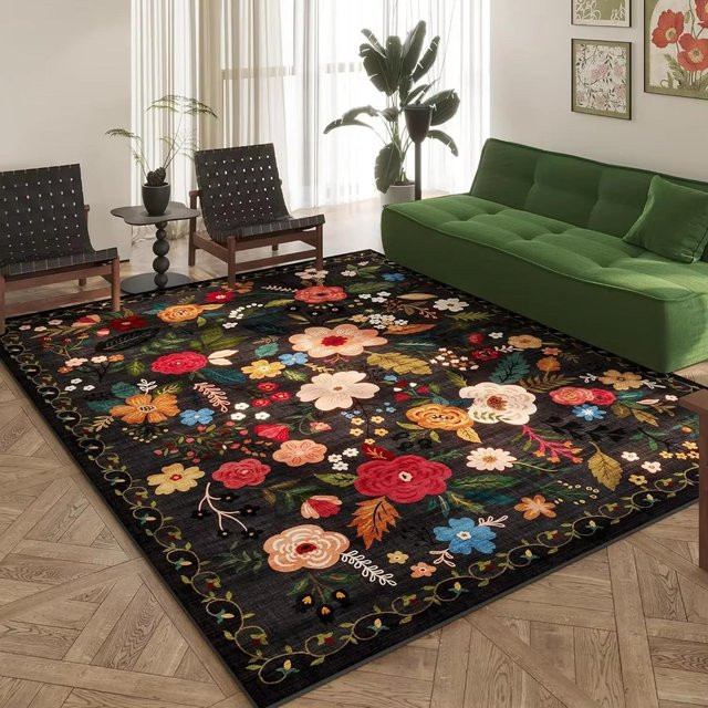 Lodestar Boho-Blumen-Teppich mit Blumenmuster, rutschfest und maschinenwaschbar, Kurzflor-Dekorteppich für Küche, Wohnzimmer oder Eingangsbereich, B/B: 120 x 160 cm, Mehrfarbig - Bild 1