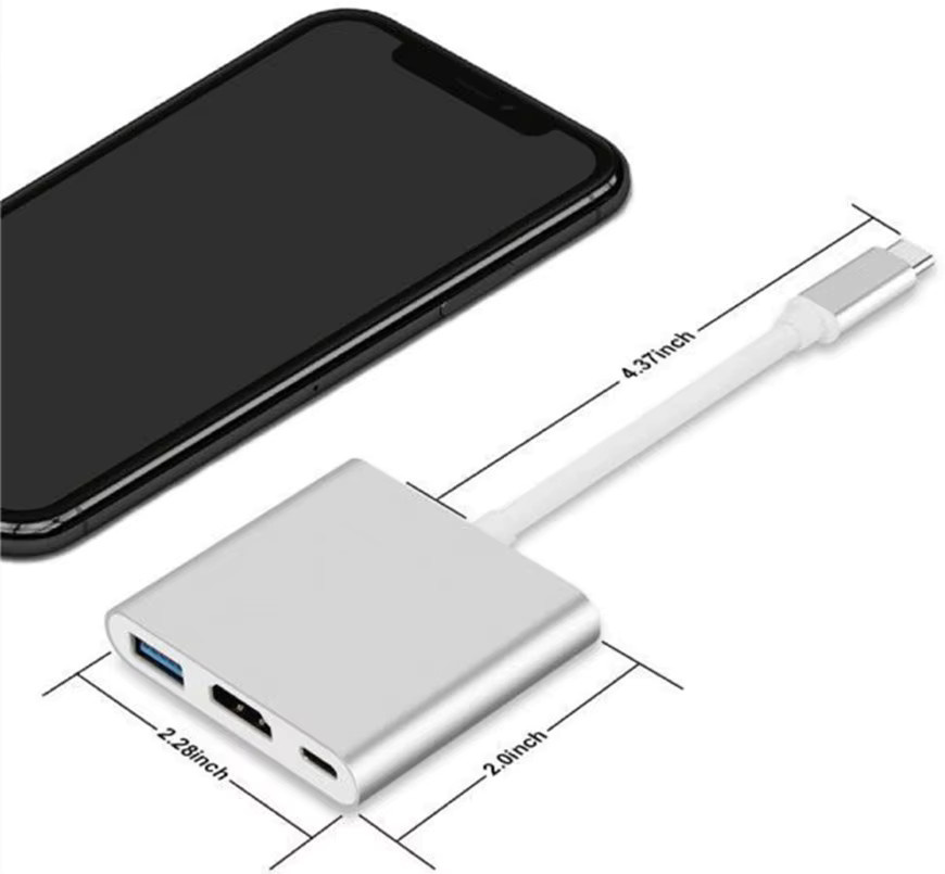 3 in 1 USB-C Hub Docking Station mit HDMI und USB 3.0 in Silber für Macbook und Laptop - Bild 4