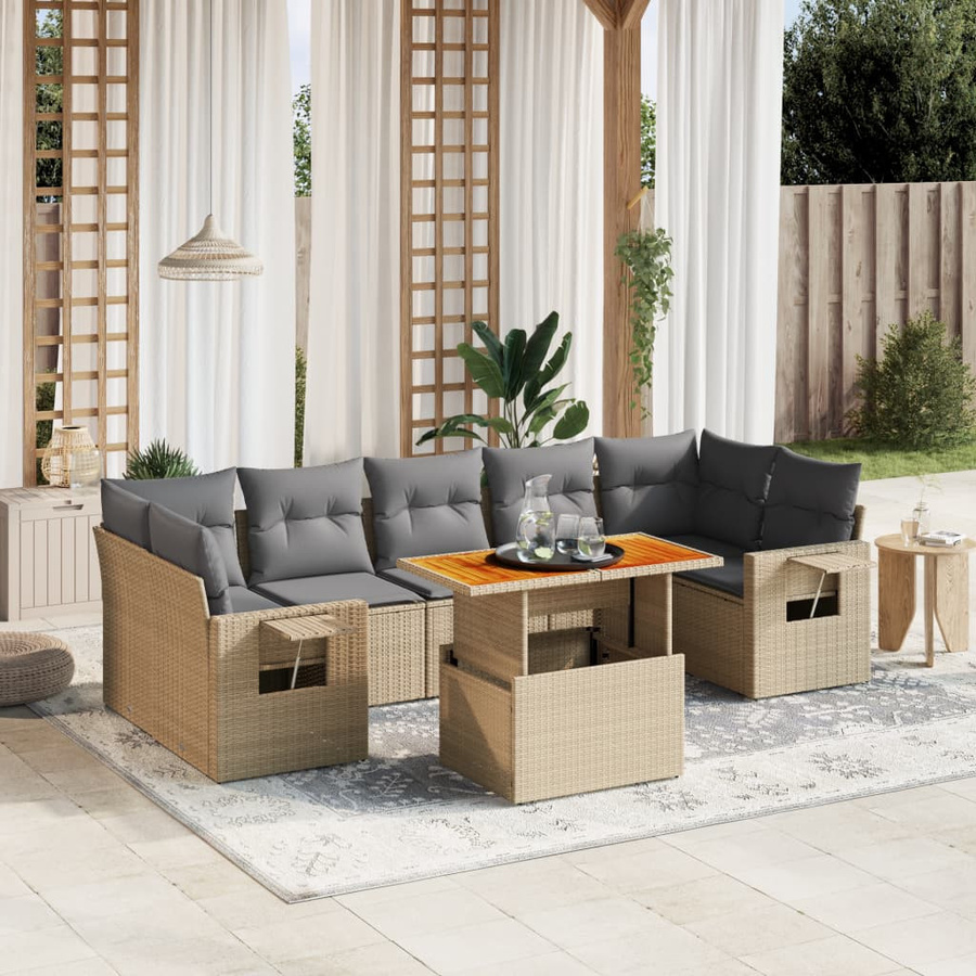 vidaXL 8-teiliges Garten-Sofagarnitur in L-Form aus beige Poly-Rattan mit Kissen und Armlehnen - Bild 3