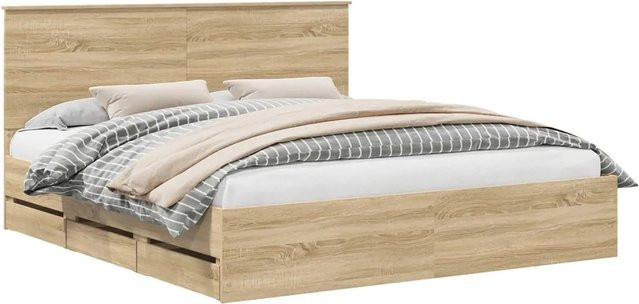 vidaXL Bettrahmen Sonoma-Eiche mit Schubladen, modern, Farbe Braun, B/T/H: 200 x 200 x 46,51 cm - Bild 1