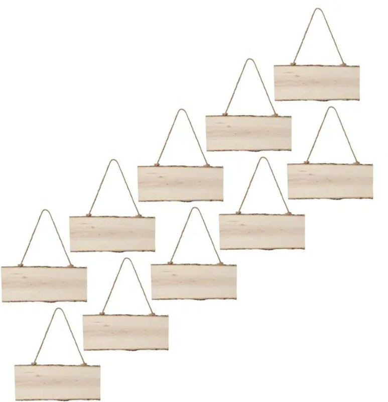 10 Stück Igeteck DIY Türhänger aus Holz in Beige, rechteckige Haustürschilder mit Schnur für Hochzeit, Halloween und Weihnachten, B: 10 cm, H: 25 cm - Bild 1