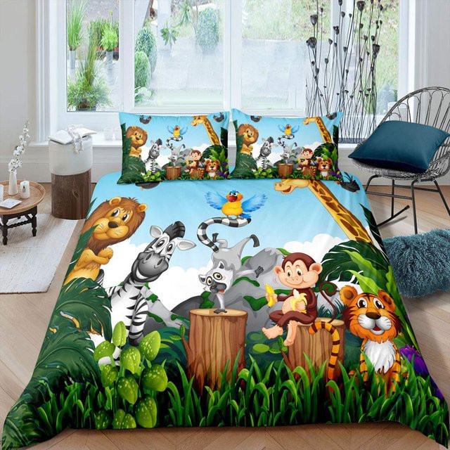 Bettwäsche-Set mit Zoo-Tiermuster von Binchi Outdoor Product aus Polyester für Kinder, Mehrfarbig, B/H: 140 x 210 cm - Bild 1