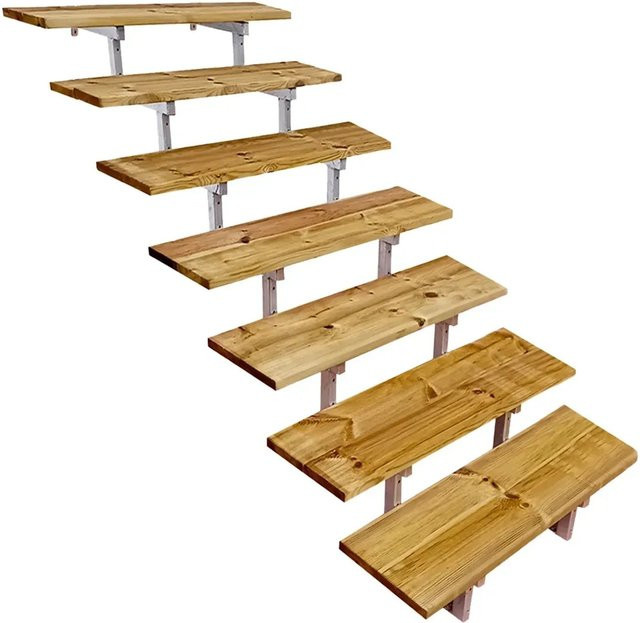 Vinuovo Außentreppe Oslo aus Stahl und Holz mit 7 Treppenstufen in Braun, Breite: 60 cm - Bild 1