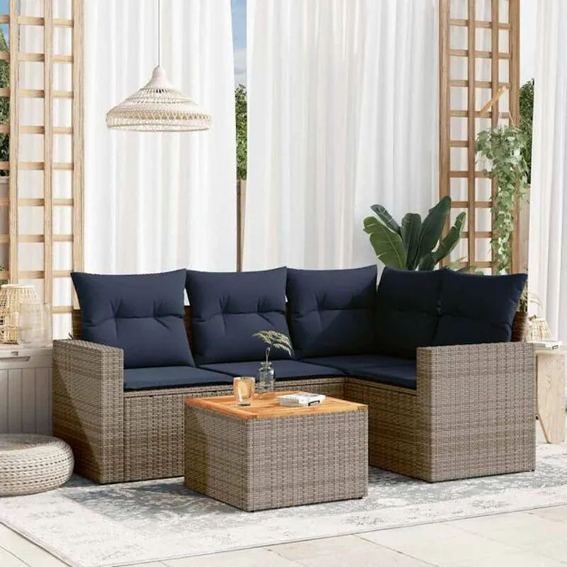 5-tlg. moderne Garten-Sofagarnitur aus Poly-Rattan mit Kissen in Grau von vidaxl - Bild 1