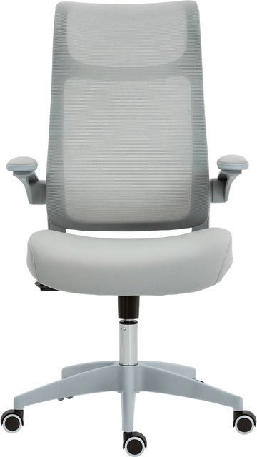 HOMCOM Ergonomischer Dreh-Bürostuhl mit Lendenstütze, klappbaren 3D-Armlehnen und Kopfstütze, grauer Netz-Schreibtischstuhl mit Wippfunktion und Höhenverstellung - Bild 1