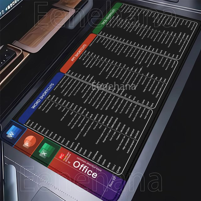 Eenehana Büro-Shortcuts Mauspad in Multicolour, großes Tastatur-Mauspad mit HD-Druck und genähten Kanten für Excel, Word und PowerPoint - Bild 1