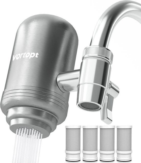 HOMFISH Edelstahl Wasserhahn Wasserfilter Reinigungssystem in Silber, NSF-zertifiziert zur Reduktion von Blei und Chlor - Bild 1